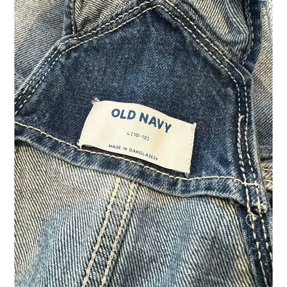 Old Navy Kids Girls Lace Pocket Washed Denim Short Overall Blue Large (10-12)